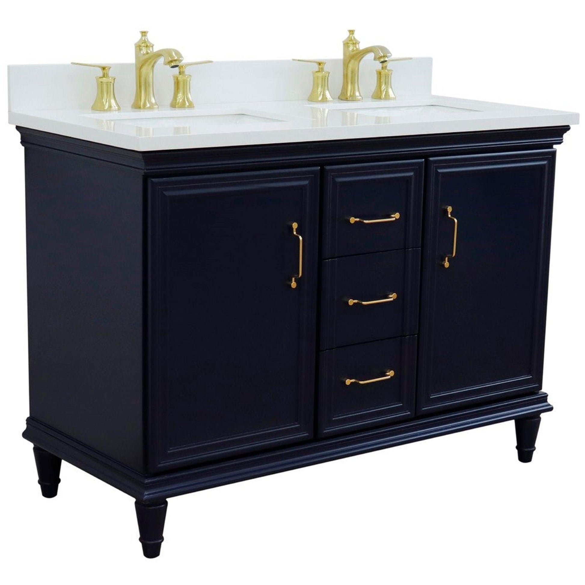 Bellaterra Home Forli 49" 2-Door 3-Drawer Blue Freestanding Vanity Set With Ceramic Double Undermount Rectangular Sink and White Quartz Top