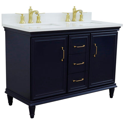 Bellaterra Home Forli 49" 2-Door 3-Drawer Blue Freestanding Vanity Set With Ceramic Double Undermount Rectangular Sink and White Quartz Top