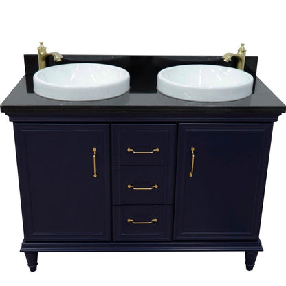 Bellaterra Home Forli 49" 2-Door 3-Drawer Blue Freestanding Vanity Set With Ceramic Double Vessel Sink and Black Galaxy Granite Top