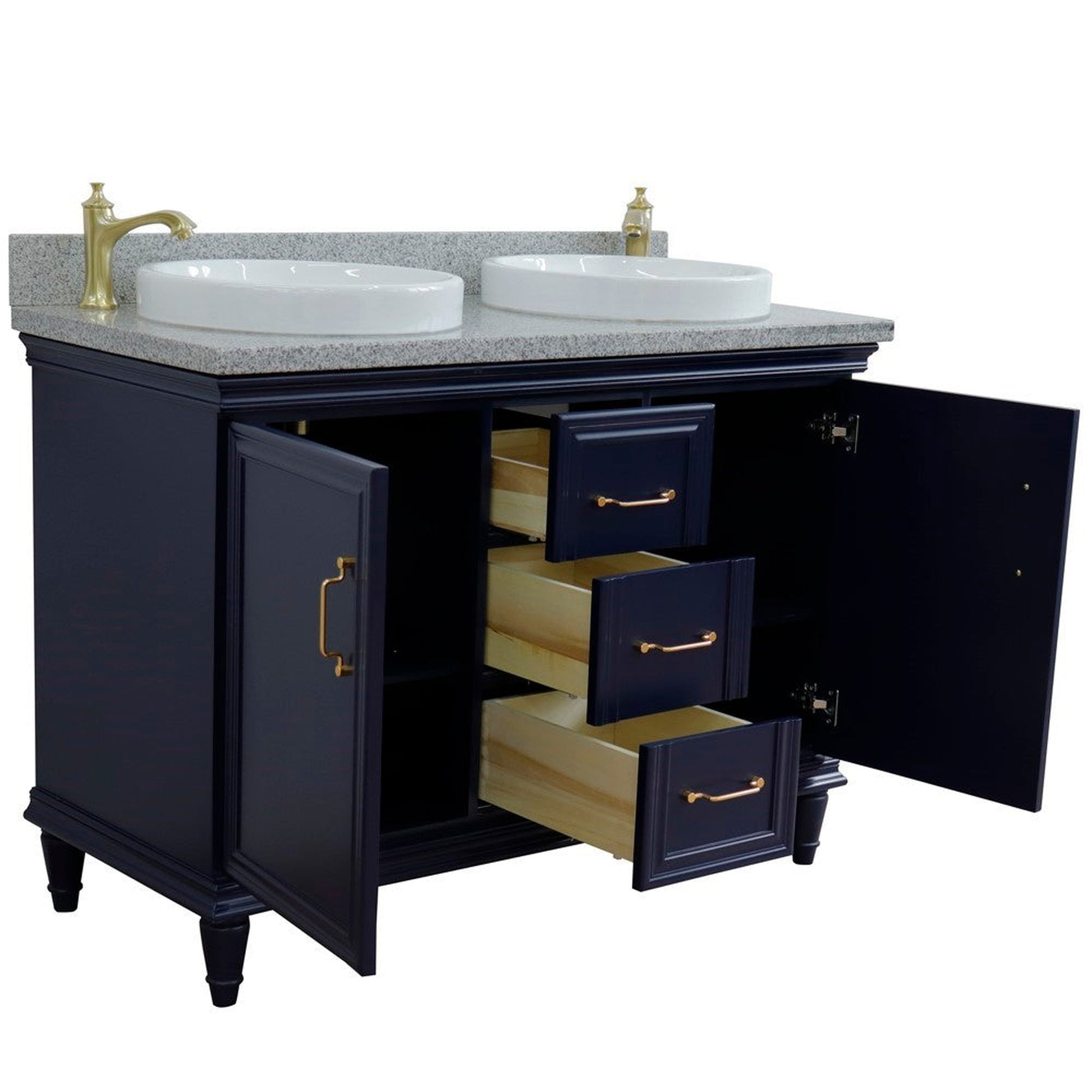 Bellaterra Home Forli 49" 2-Door 3-Drawer Blue Freestanding Vanity Set With Ceramic Double Vessel Sink and Gray Granite Top