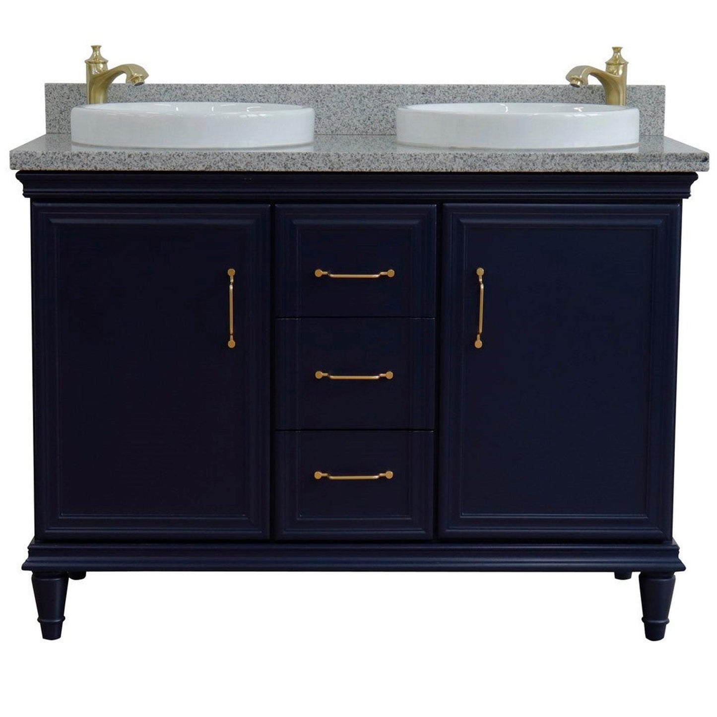 Bellaterra Home Forli 49" 2-Door 3-Drawer Blue Freestanding Vanity Set With Ceramic Double Vessel Sink and Gray Granite Top