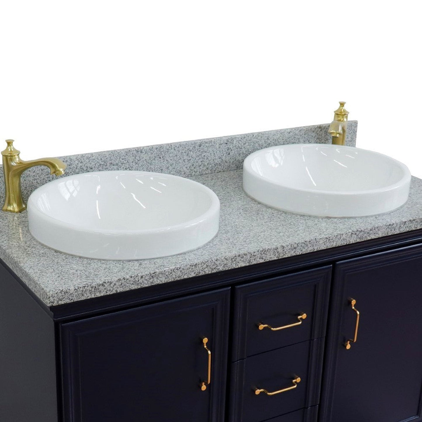 Bellaterra Home Forli 49" 2-Door 3-Drawer Blue Freestanding Vanity Set With Ceramic Double Vessel Sink and Gray Granite Top