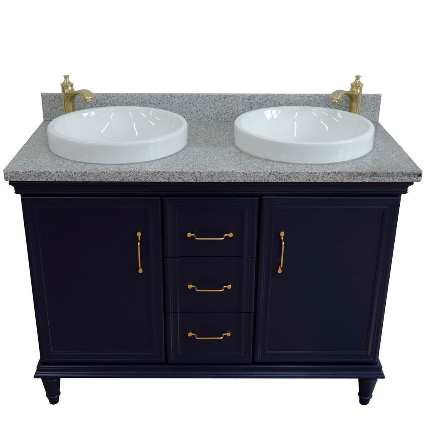 Bellaterra Home Forli 49" 2-Door 3-Drawer Blue Freestanding Vanity Set With Ceramic Double Vessel Sink and Gray Granite Top