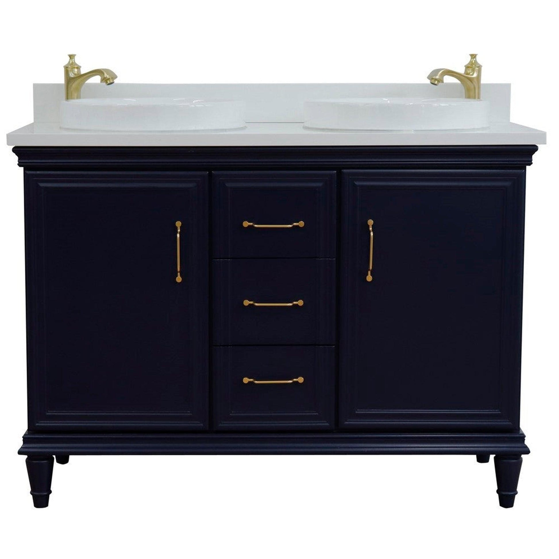 Bellaterra Home Forli 49" 2-Door 3-Drawer Blue Freestanding Vanity Set With Ceramic Double Vessel Sink and White Quartz Top