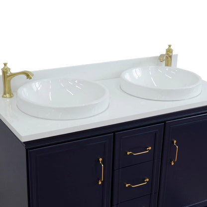 Bellaterra Home Forli 49" 2-Door 3-Drawer Blue Freestanding Vanity Set With Ceramic Double Vessel Sink and White Quartz Top