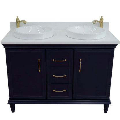 Bellaterra Home Forli 49" 2-Door 3-Drawer Blue Freestanding Vanity Set With Ceramic Double Vessel Sink and White Quartz Top