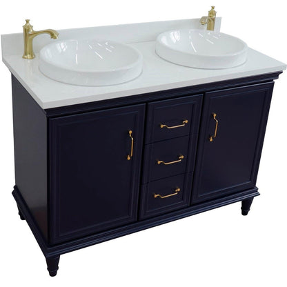 Bellaterra Home Forli 49" 2-Door 3-Drawer Blue Freestanding Vanity Set With Ceramic Double Vessel Sink and White Quartz Top