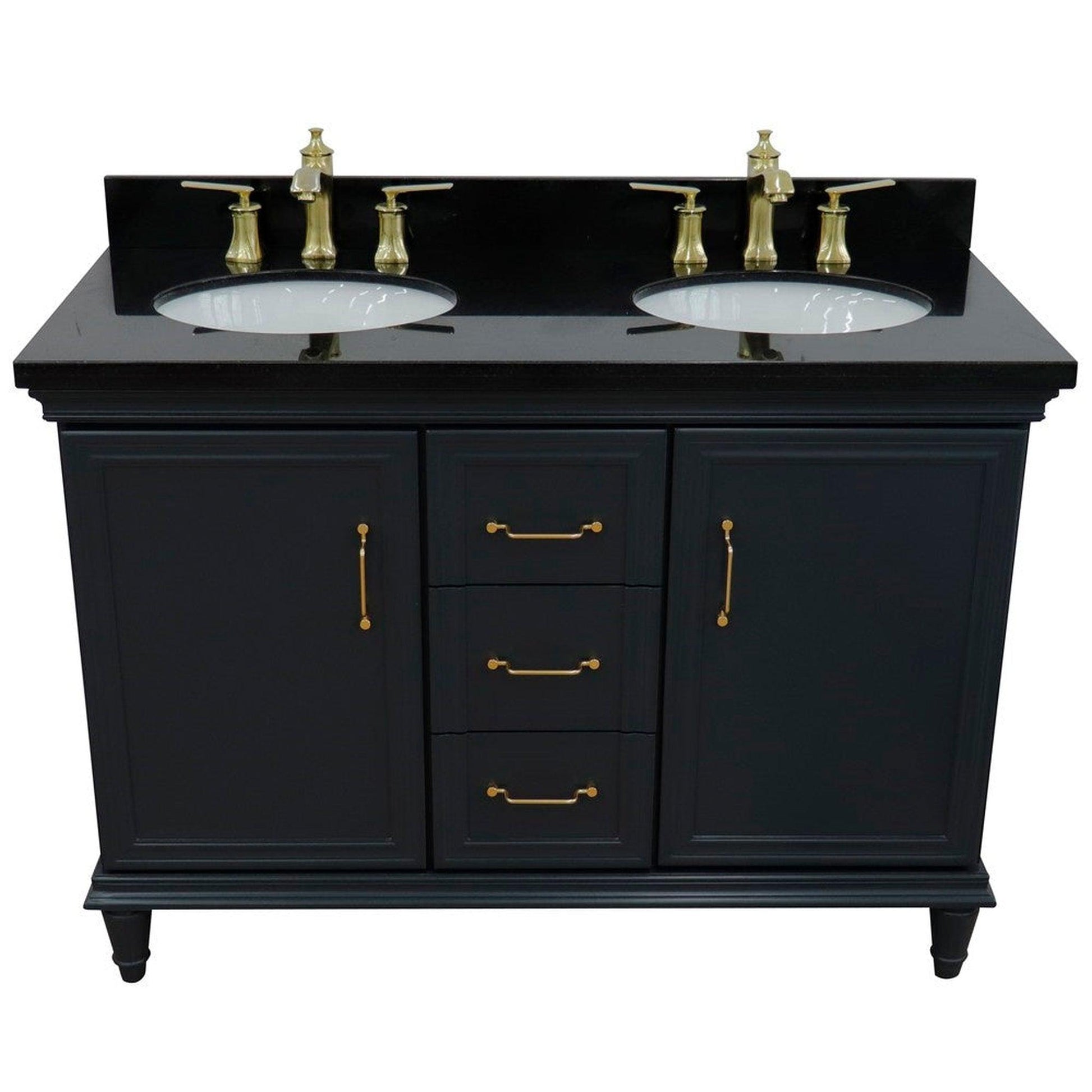 Bellaterra Home Forli 49" 2-Door 3-Drawer Dark Gray Freestanding Vanity Set With Ceramic Double Undermount Oval Sink and Black Galaxy Granite Top