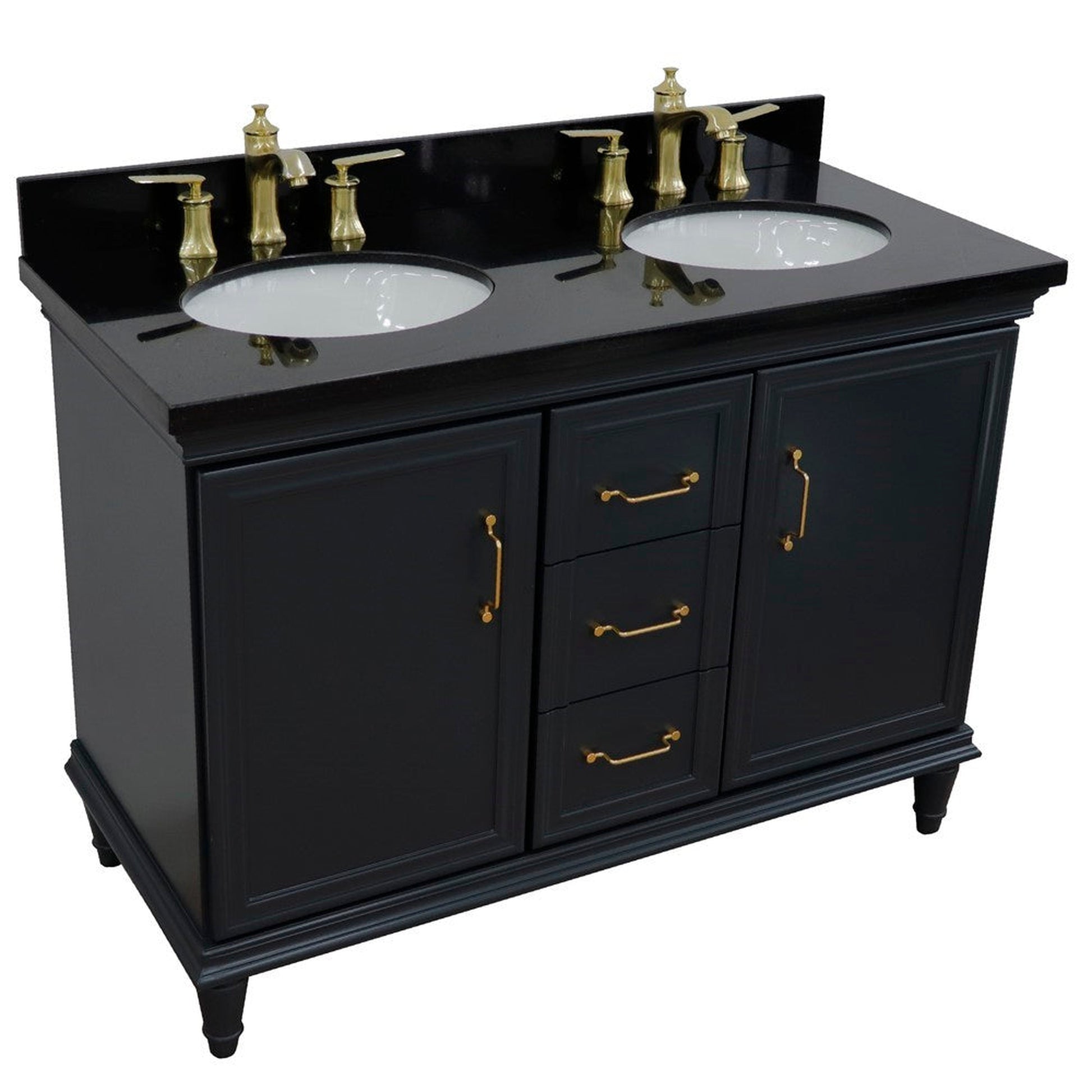 Bellaterra Home Forli 49" 2-Door 3-Drawer Dark Gray Freestanding Vanity Set With Ceramic Double Undermount Oval Sink and Black Galaxy Granite Top