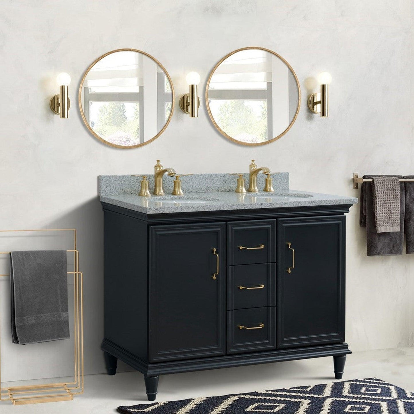 Bellaterra Home Forli 49" 2-Door 3-Drawer Dark Gray Freestanding Vanity Set With Ceramic Double Undermount Oval Sink and Gray Granite Top