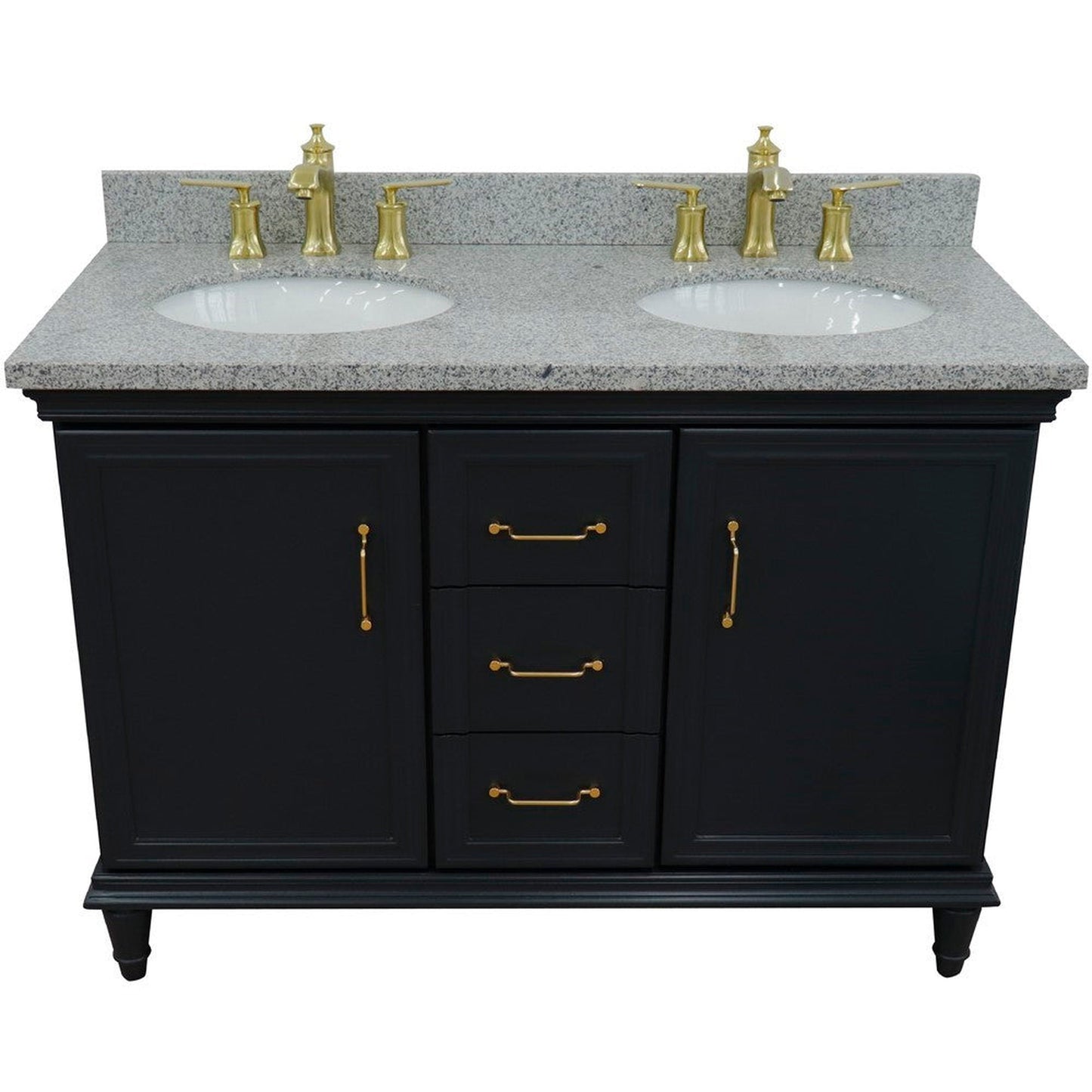 Bellaterra Home Forli 49" 2-Door 3-Drawer Dark Gray Freestanding Vanity Set With Ceramic Double Undermount Oval Sink and Gray Granite Top