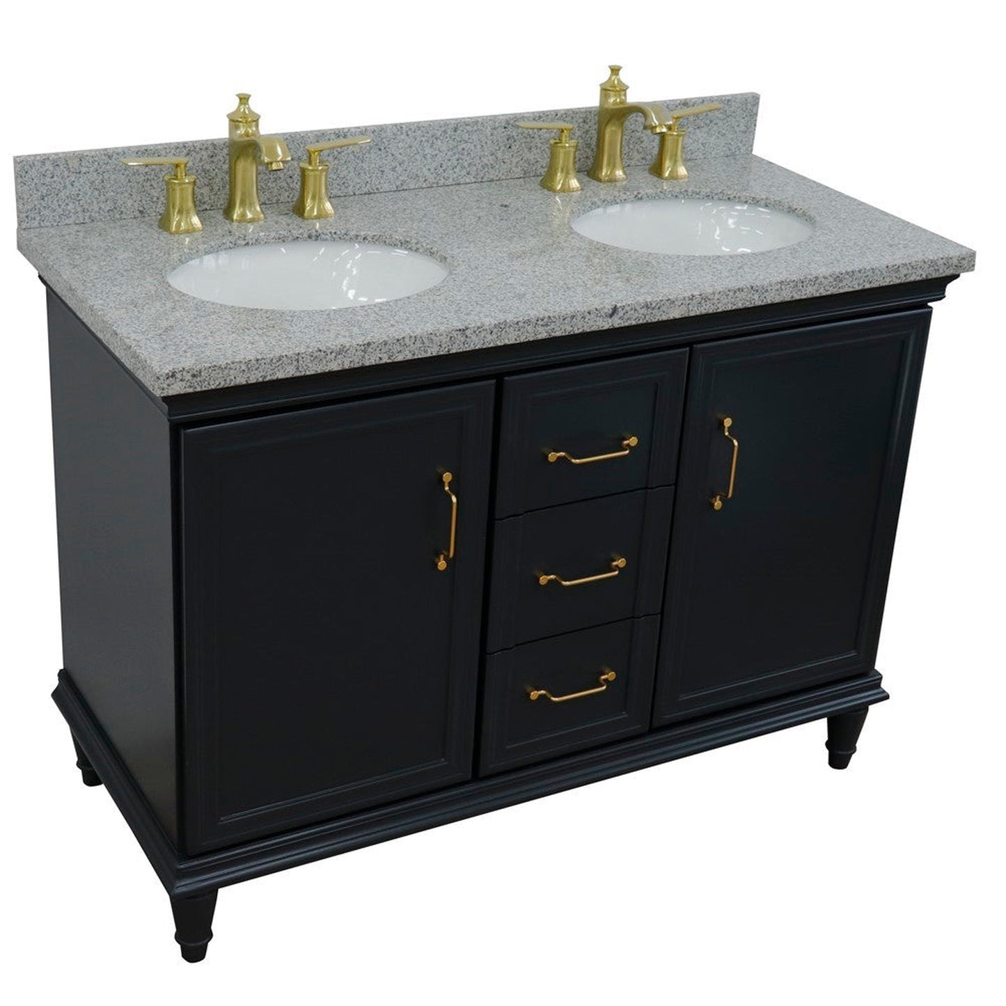 Bellaterra Home Forli 49" 2-Door 3-Drawer Dark Gray Freestanding Vanity Set With Ceramic Double Undermount Oval Sink and Gray Granite Top