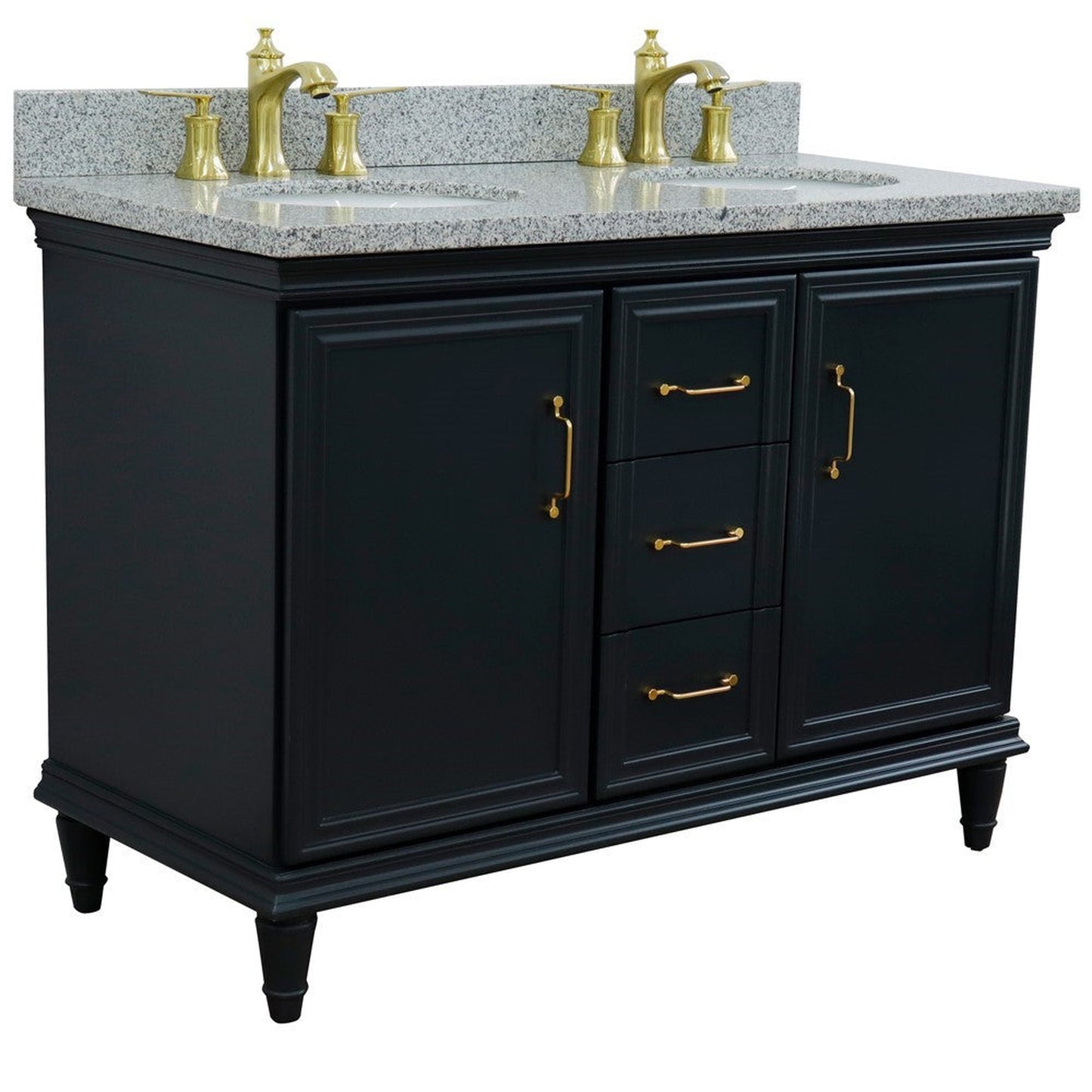 Bellaterra Home Forli 49" 2-Door 3-Drawer Dark Gray Freestanding Vanity Set With Ceramic Double Undermount Oval Sink and Gray Granite Top