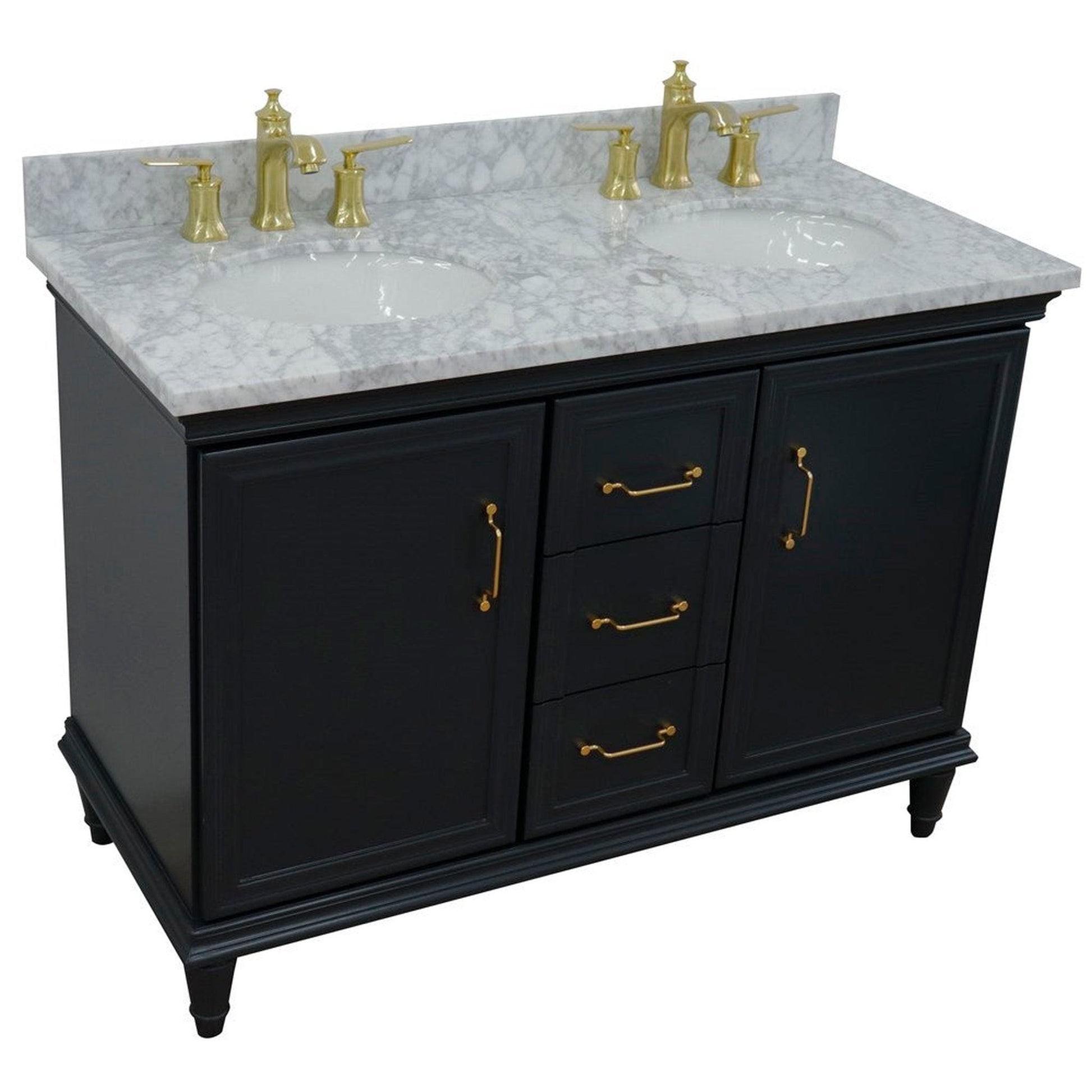 Bellaterra Home Forli 49" 2-Door 3-Drawer Dark Gray Freestanding Vanity Set With Ceramic Double Undermount Oval Sink and White Carrara Marble Top