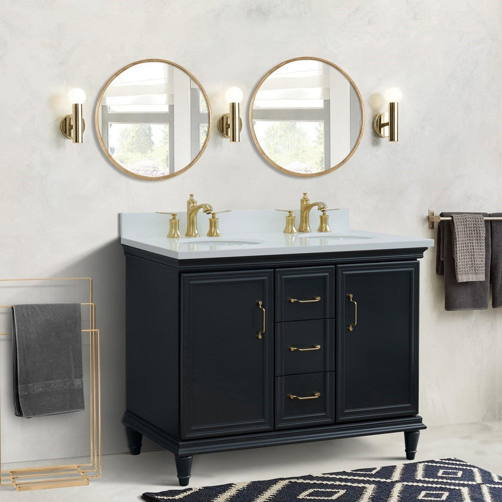 Bellaterra Home Forli 49" 2-Door 3-Drawer Dark Gray Freestanding Vanity Set With Ceramic Double Undermount Oval Sink and White Quartz Top