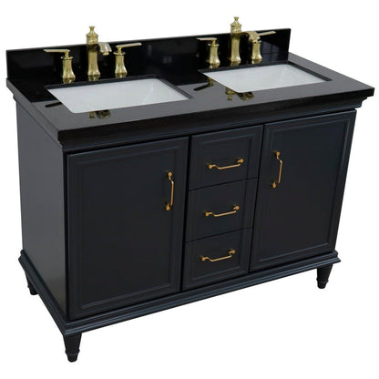 Bellaterra Home Forli 49" 2-Door 3-Drawer Dark Gray Freestanding Vanity Set With Ceramic Double Undermount Rectangular Sink and Black Galaxy Granite Top