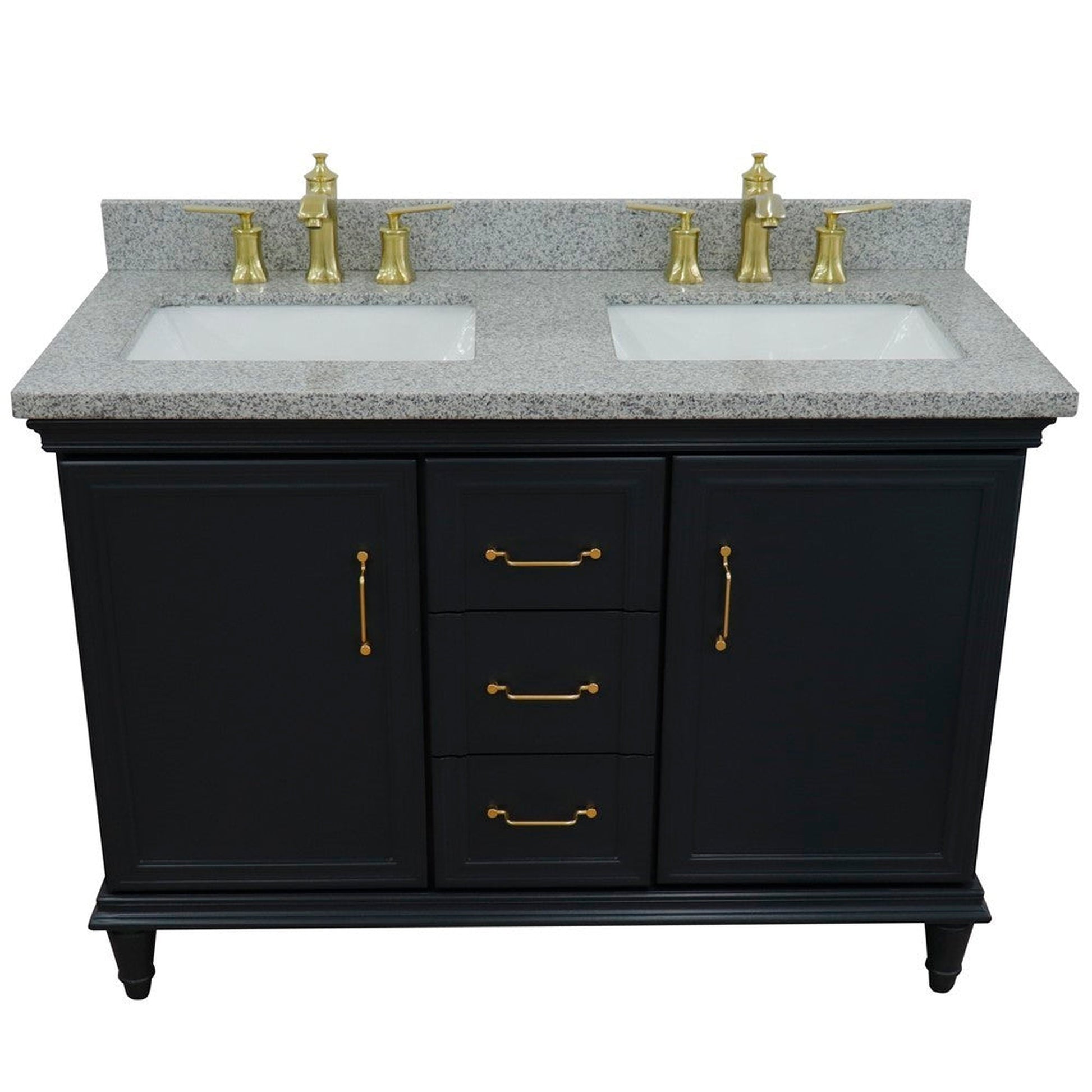 Bellaterra Home Forli 49" 2-Door 3-Drawer Dark Gray Freestanding Vanity Set With Ceramic Double Undermount Rectangular Sink and Gray Granite Top