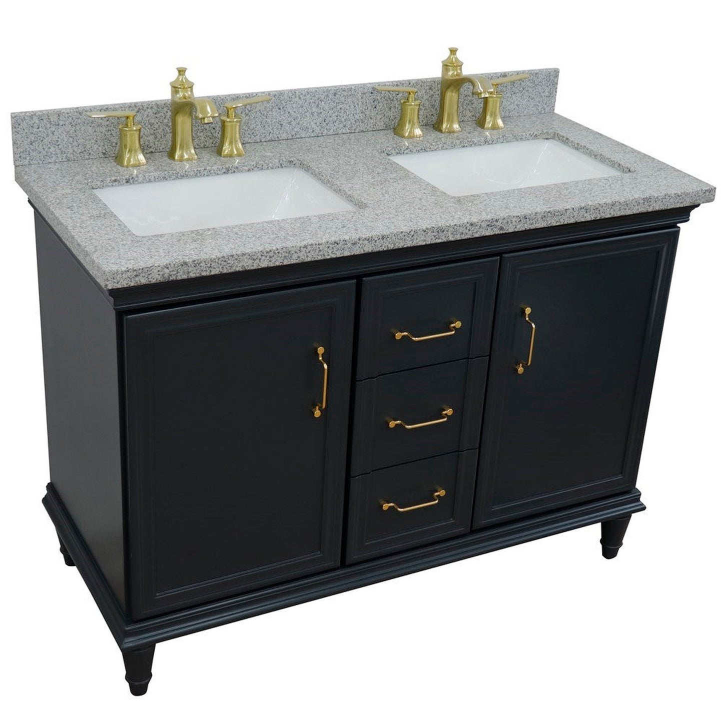 Bellaterra Home Forli 49" 2-Door 3-Drawer Dark Gray Freestanding Vanity Set With Ceramic Double Undermount Rectangular Sink and Gray Granite Top