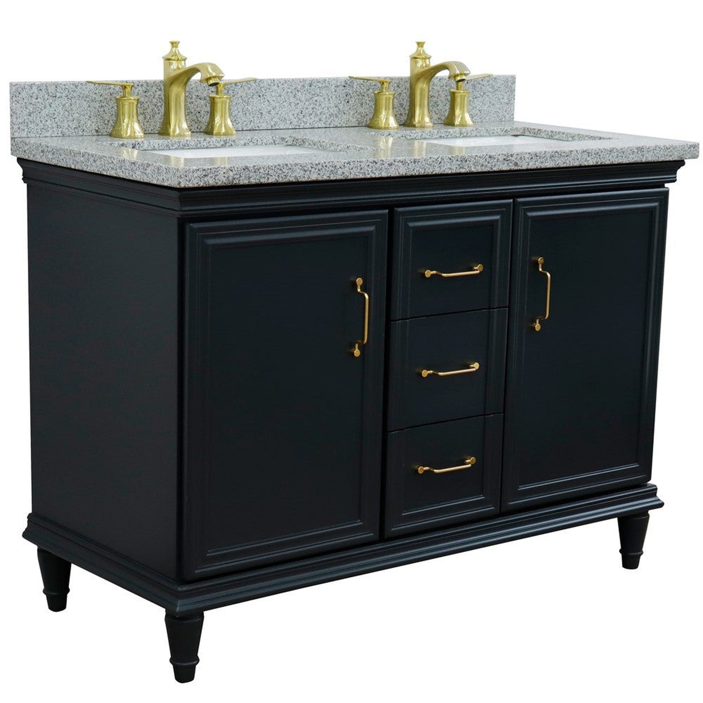 Bellaterra Home Forli 49" 2-Door 3-Drawer Dark Gray Freestanding Vanity Set With Ceramic Double Undermount Rectangular Sink and Gray Granite Top