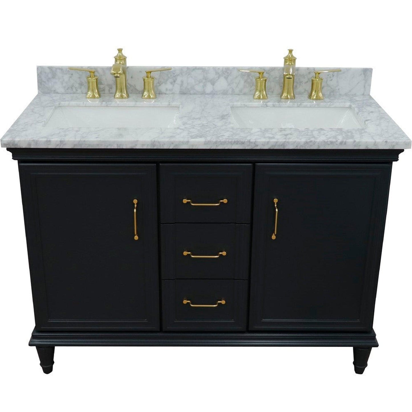 Bellaterra Home Forli 49" 2-Door 3-Drawer Dark Gray Freestanding Vanity Set With Ceramic Double Undermount Rectangular Sink and White Carrara Marble Top