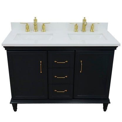 Bellaterra Home Forli 49" 2-Door 3-Drawer Dark Gray Freestanding Vanity Set With Ceramic Double Undermount Rectangular Sink and White Quartz Top