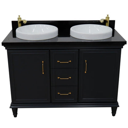 Bellaterra Home Forli 49" 2-Door 3-Drawer Dark Gray Freestanding Vanity Set With Ceramic Double Vessel Sink and Black Galaxy Granite Top