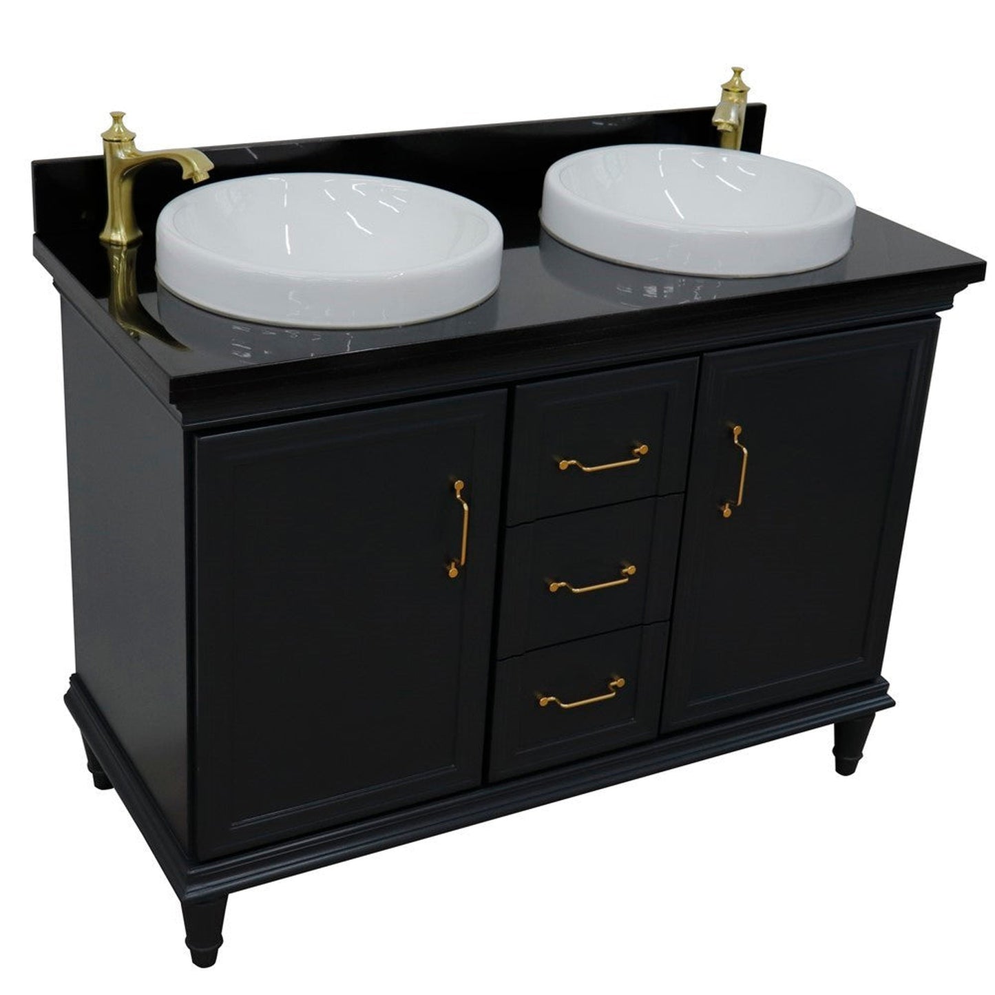 Bellaterra Home Forli 49" 2-Door 3-Drawer Dark Gray Freestanding Vanity Set With Ceramic Double Vessel Sink and Black Galaxy Granite Top