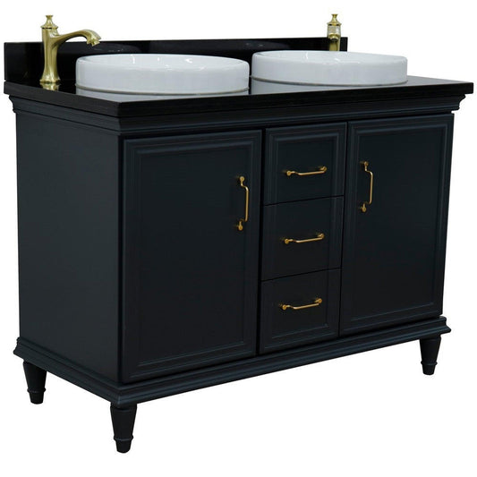 Bellaterra Home Forli 49" 2-Door 3-Drawer Dark Gray Freestanding Vanity Set With Ceramic Double Vessel Sink and Black Galaxy Granite Top