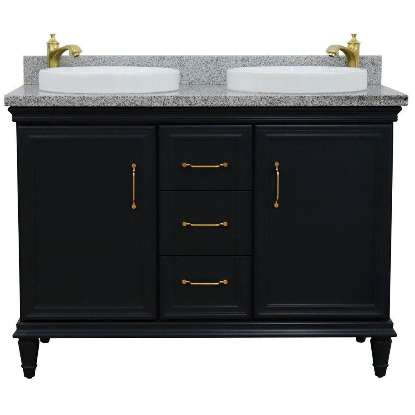 Bellaterra Home Forli 49" 2-Door 3-Drawer Dark Gray Freestanding Vanity Set With Ceramic Double Vessel Sink and Gray Granite Top