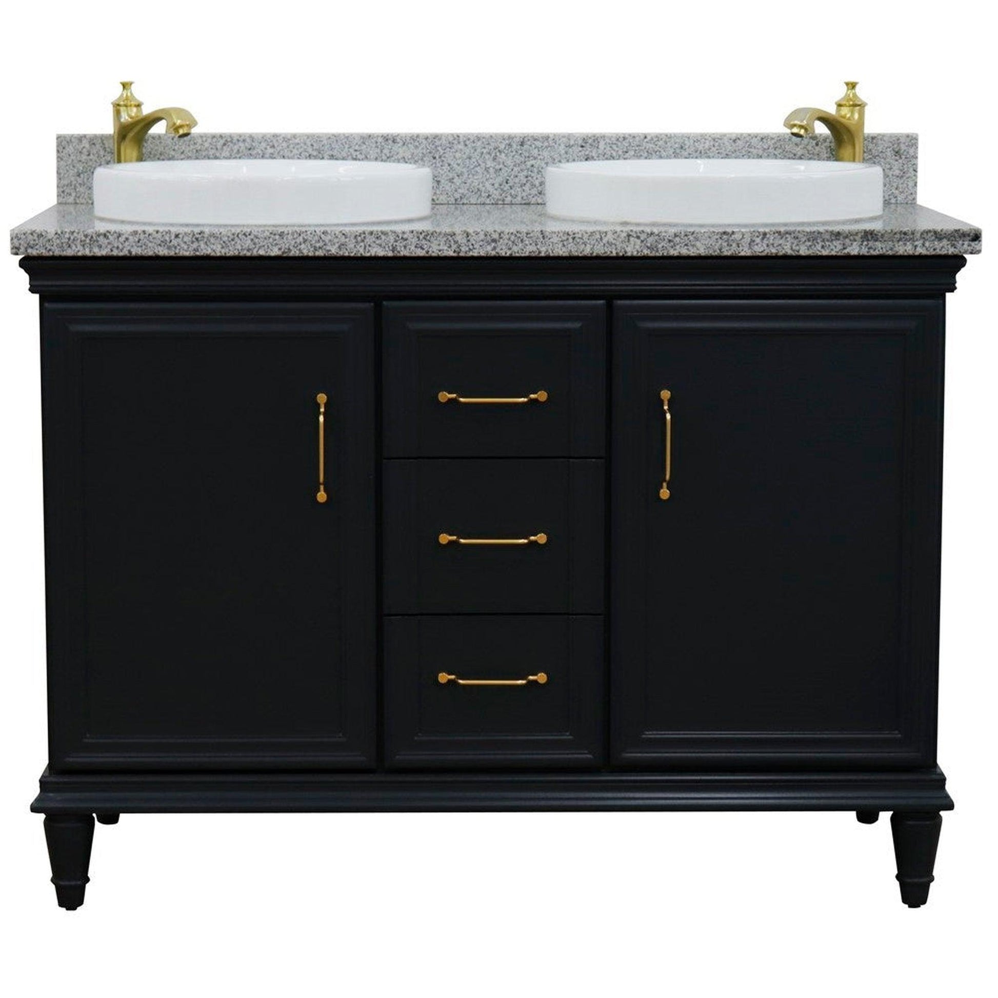 Bellaterra Home Forli 49" 2-Door 3-Drawer Dark Gray Freestanding Vanity Set With Ceramic Double Vessel Sink and Gray Granite Top