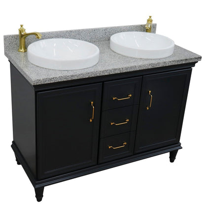 Bellaterra Home Forli 49" 2-Door 3-Drawer Dark Gray Freestanding Vanity Set With Ceramic Double Vessel Sink and Gray Granite Top