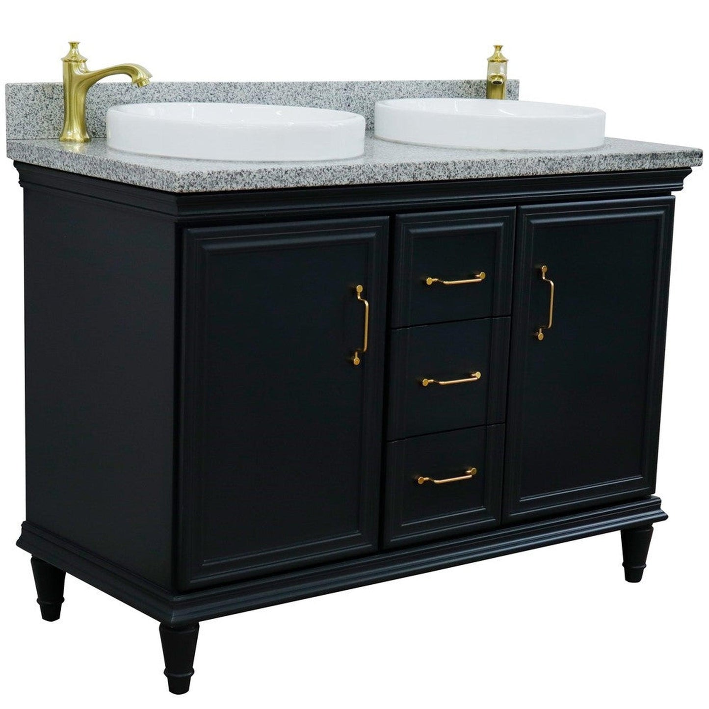 Bellaterra Home Forli 49" 2-Door 3-Drawer Dark Gray Freestanding Vanity Set With Ceramic Double Vessel Sink and Gray Granite Top