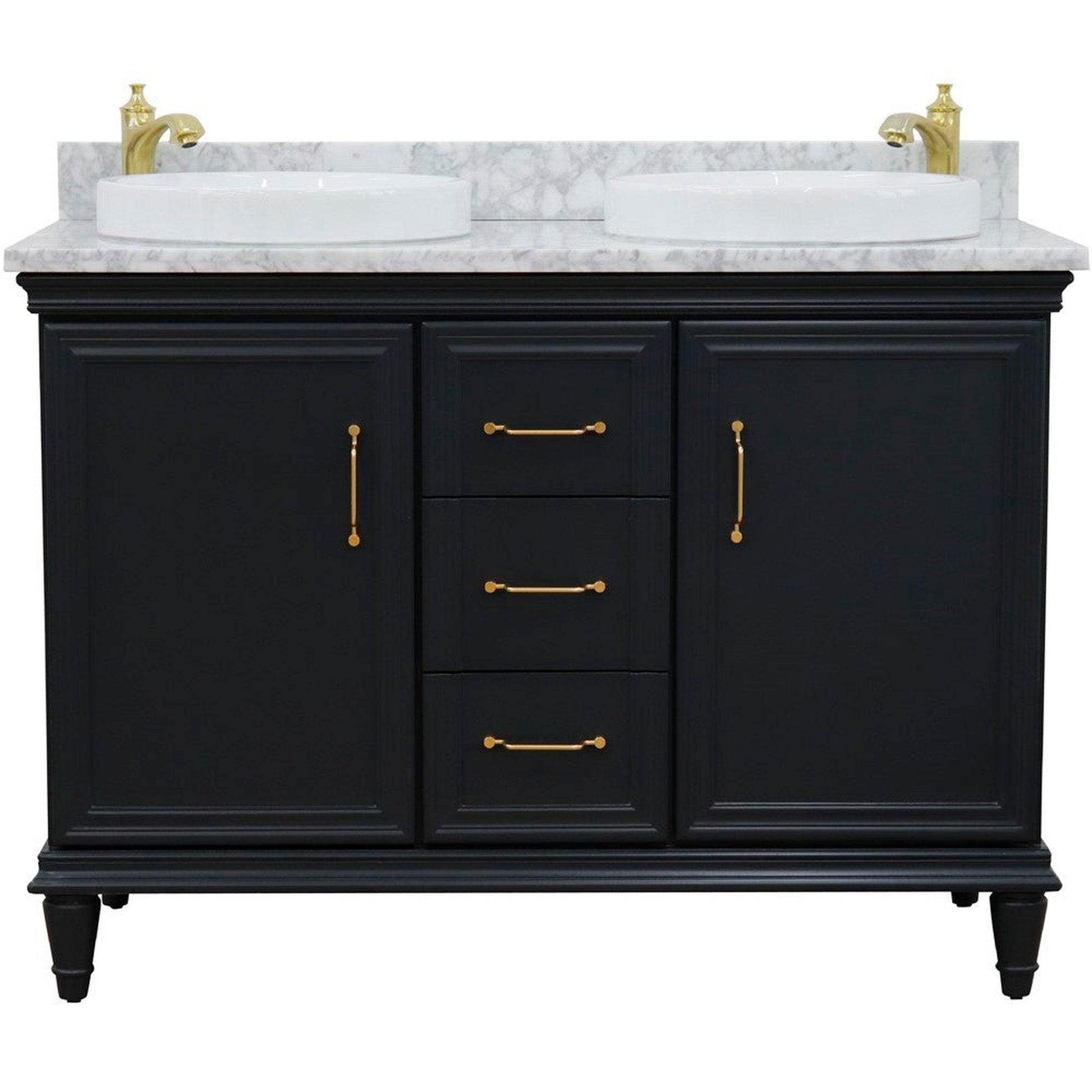 Bellaterra Home Forli 49" 2-Door 3-Drawer Dark Gray Freestanding Vanity Set With Ceramic Double Vessel Sink and White Carrara Marble Top