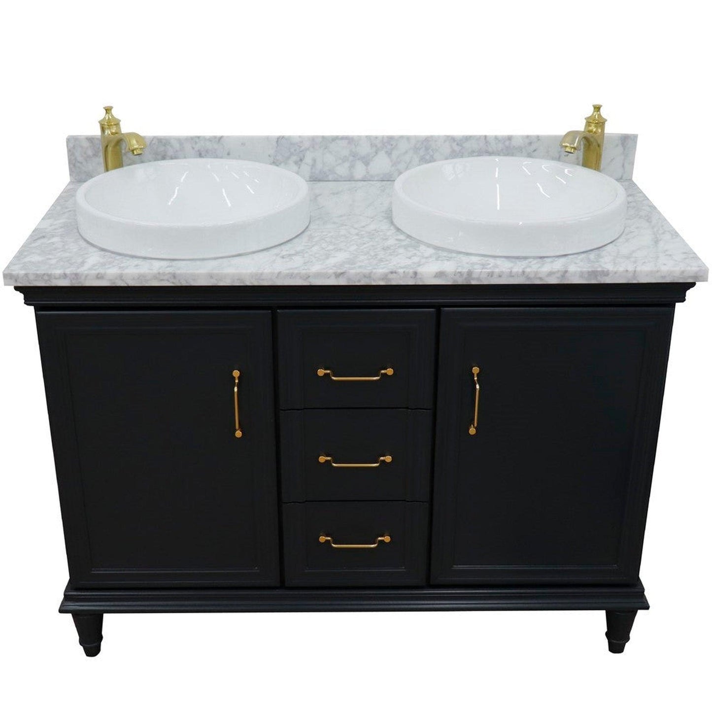 Bellaterra Home Forli 49" 2-Door 3-Drawer Dark Gray Freestanding Vanity Set With Ceramic Double Vessel Sink and White Carrara Marble Top