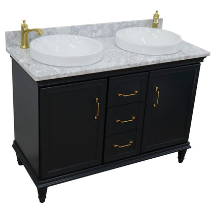 Bellaterra Home Forli 49" 2-Door 3-Drawer Dark Gray Freestanding Vanity Set With Ceramic Double Vessel Sink and White Carrara Marble Top