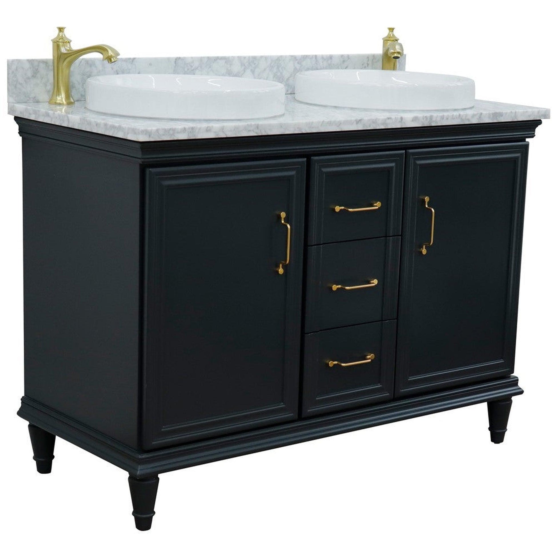 Bellaterra Home Forli 49" 2-Door 3-Drawer Dark Gray Freestanding Vanity Set With Ceramic Double Vessel Sink and White Carrara Marble Top