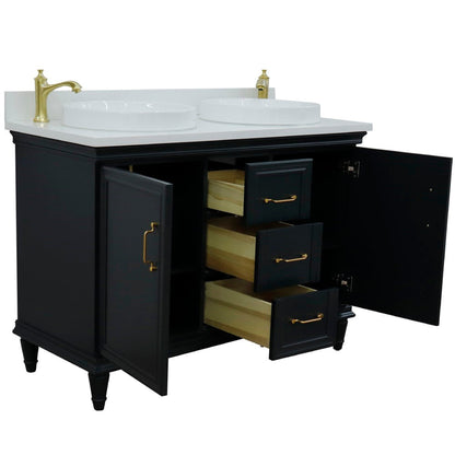 Bellaterra Home Forli 49" 2-Door 3-Drawer Dark Gray Freestanding Vanity Set With Ceramic Double Vessel Sink and White Quartz Top