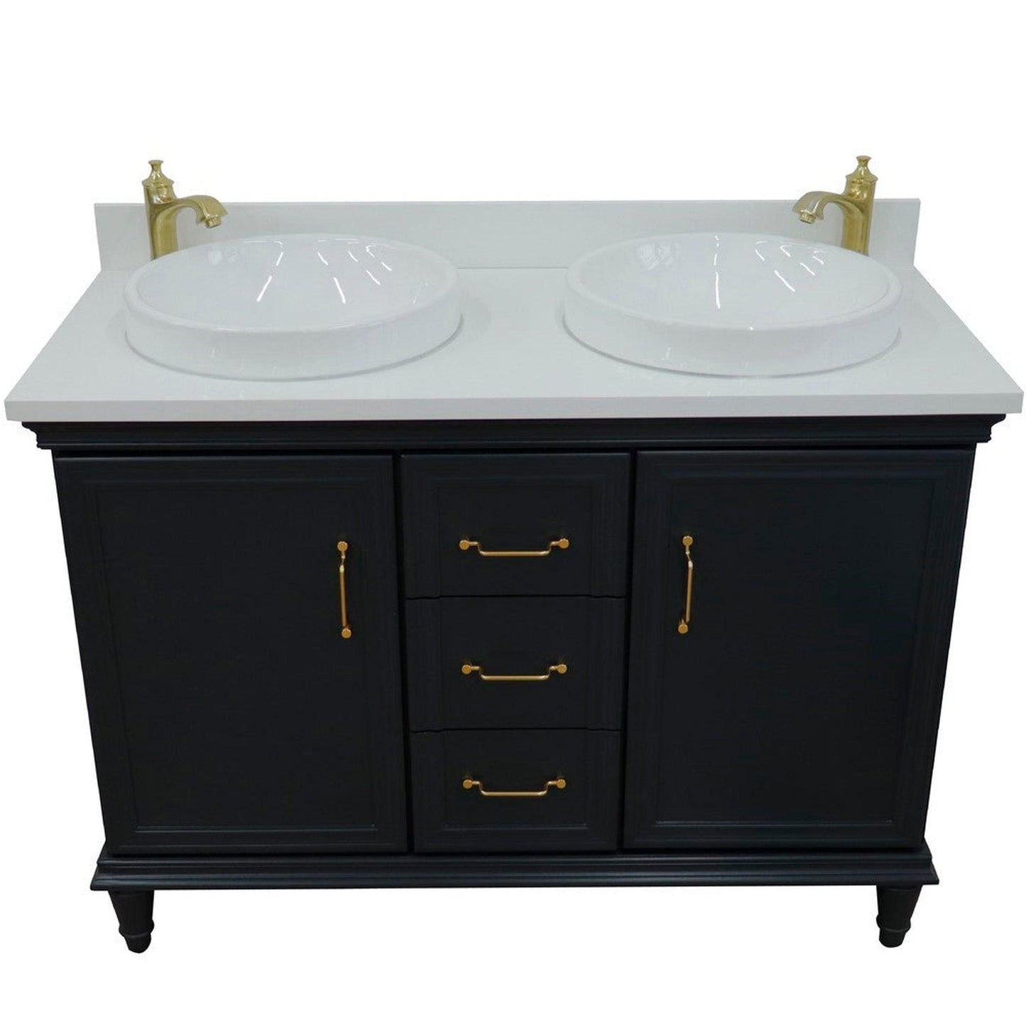 Bellaterra Home Forli 49" 2-Door 3-Drawer Dark Gray Freestanding Vanity Set With Ceramic Double Vessel Sink and White Quartz Top
