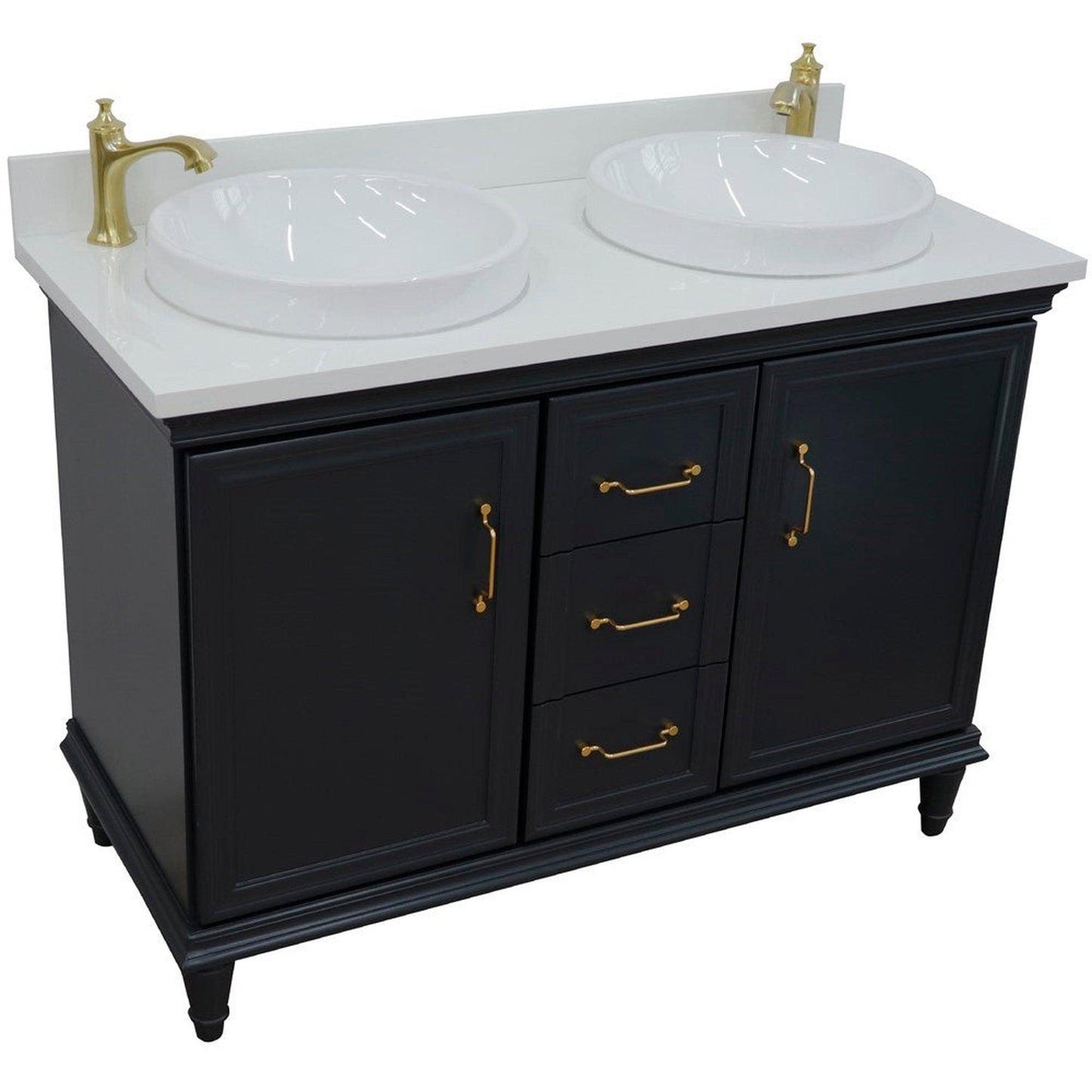 Bellaterra Home Forli 49" 2-Door 3-Drawer Dark Gray Freestanding Vanity Set With Ceramic Double Vessel Sink and White Quartz Top