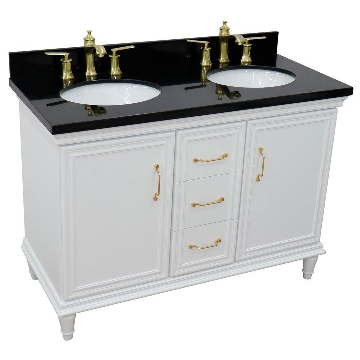 Bellaterra Home Forli 49" 2-Door 3-Drawer White Freestanding Vanity Set With Ceramic Double Undermount Oval Sink and Black Galaxy Granite Top