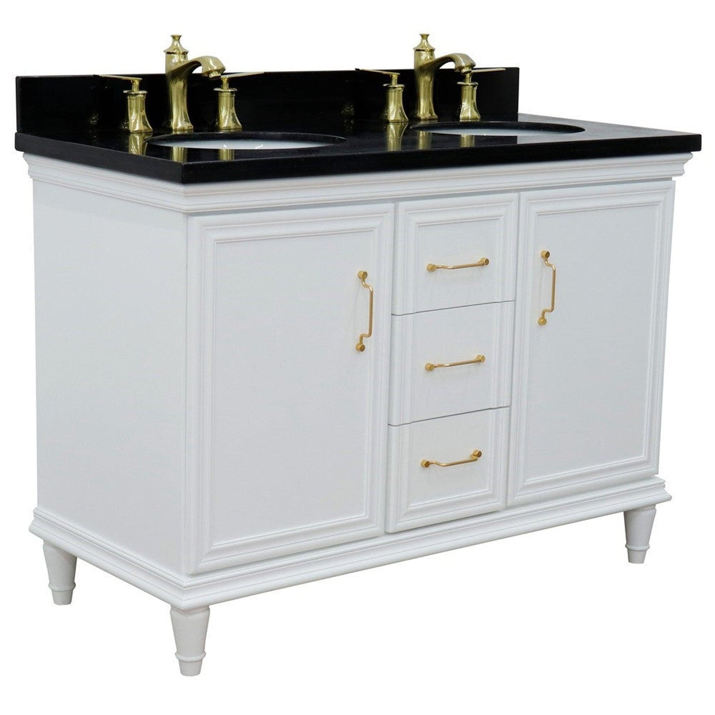 Bellaterra Home Forli 49" 2-Door 3-Drawer White Freestanding Vanity Set With Ceramic Double Undermount Oval Sink and Black Galaxy Granite Top