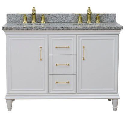 Bellaterra Home Forli 49" 2-Door 3-Drawer White Freestanding Vanity Set With Ceramic Double Undermount Oval Sink and Gray Granite Top