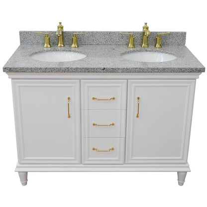 Bellaterra Home Forli 49" 2-Door 3-Drawer White Freestanding Vanity Set With Ceramic Double Undermount Oval Sink and Gray Granite Top