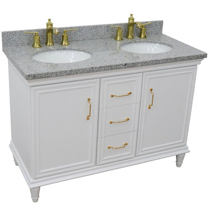 Bellaterra Home Forli 49" 2-Door 3-Drawer White Freestanding Vanity Set With Ceramic Double Undermount Oval Sink and Gray Granite Top