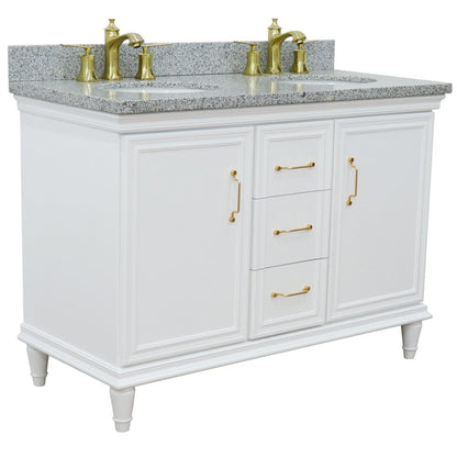 Bellaterra Home Forli 49" 2-Door 3-Drawer White Freestanding Vanity Set With Ceramic Double Undermount Oval Sink and Gray Granite Top