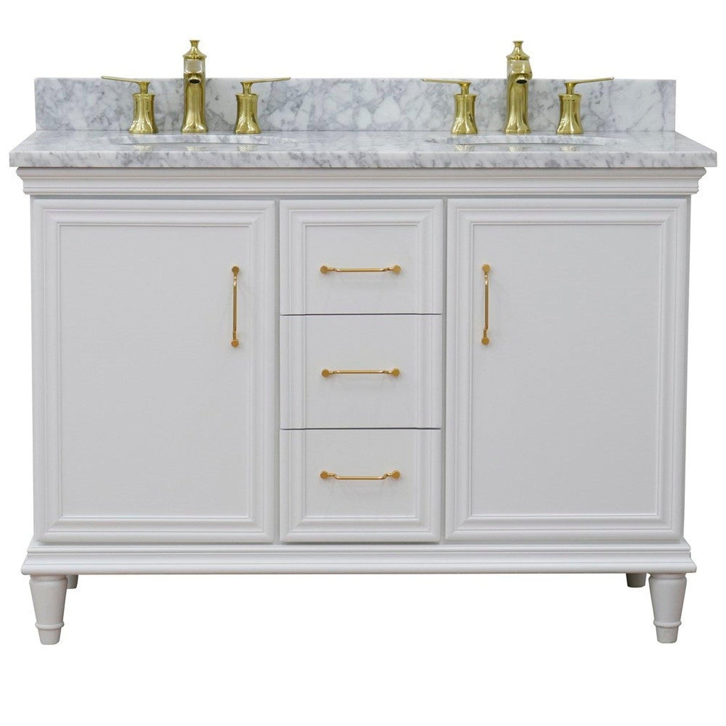 Bellaterra Home Forli 49" 2-Door 3-Drawer White Freestanding Vanity Set With Ceramic Double Undermount Oval Sink and White Carrara Marble Top