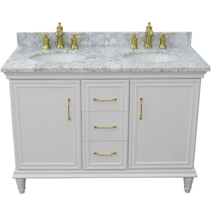 Bellaterra Home Forli 49" 2-Door 3-Drawer White Freestanding Vanity Set With Ceramic Double Undermount Oval Sink and White Carrara Marble Top