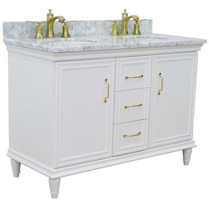 Bellaterra Home Forli 49" 2-Door 3-Drawer White Freestanding Vanity Set With Ceramic Double Undermount Oval Sink and White Carrara Marble Top