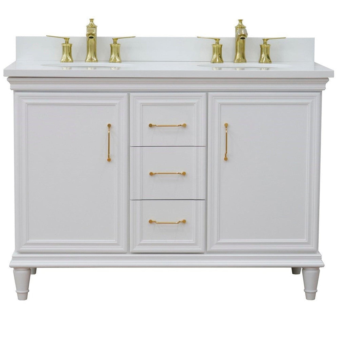 Bellaterra Home Forli 49" 2-Door 3-Drawer White Freestanding Vanity Set With Ceramic Double Undermount Oval Sink and White Quartz Top