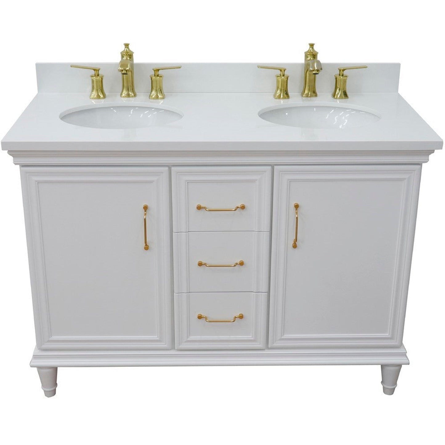 Bellaterra Home Forli 49" 2-Door 3-Drawer White Freestanding Vanity Set With Ceramic Double Undermount Oval Sink and White Quartz Top